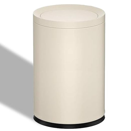2.3 Gallon/9L White Round Trash Can with Swing Lid, Metal Garbage Can,Modern,Elegant Waste Basket,for Bathroom, Bedroom,Living Room,Office,RV,Home(9L-White)
