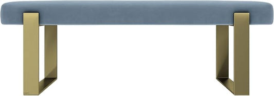 VANT Upholstered Bed Bench - Micro Suede Ocean Blue - Burnished Brass - Contemporary Modern, Bedroom Bench Seat, Hallway, or Entryway
