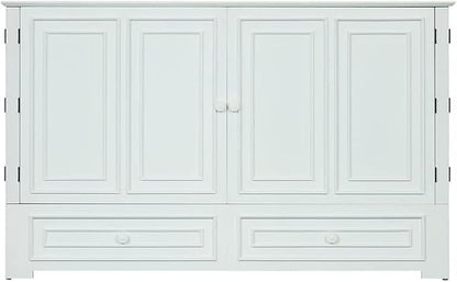 Emurphybed Paradiseo Murphy Cabinet Chest Bed with Charging Station 6 Inch, Queen (White)