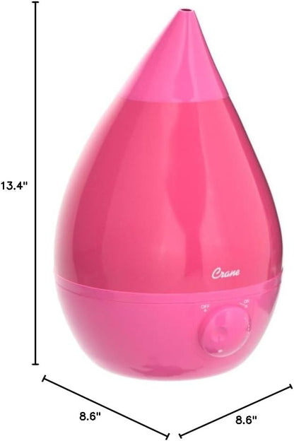 Crane Ultrasonic Humidifiers for Bedroom and Office, 1 Gallon Cool Mist Air Humidifier for Large Room and Home, Humidifier Filters Optional, Pink