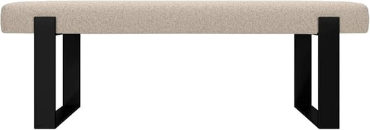 VANT Upholstered Bed Bench - Faux Merino Wool Cream - Matte Black - Contemporary Modern, Bedroom Bench Seat, Hallway, or Entryway