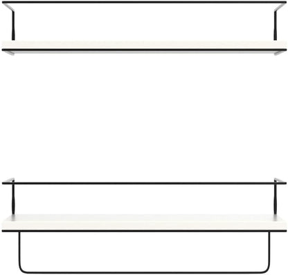 Shario White Floating Shelves - Set of 2, Wall Mounted Hanging Shelves with Black Towel Rack, Decorative Storage Shelves for Bathroom, Kitchen, Living Room & Bedroom (Modern White, 15.7 Inches)
