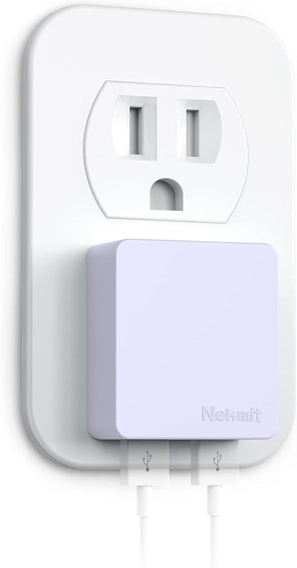 Nekmit Flat USB Wall Charger, Dual Port Slim USB Wall Charger with Smart IC for iPhone 14/14 Pro/14 Pro Max/13/13 Pro/13 Pro Max/12/12 mini/12 Pro, Galaxy, Pixel, iPad Pro, AirPods and More, Purple