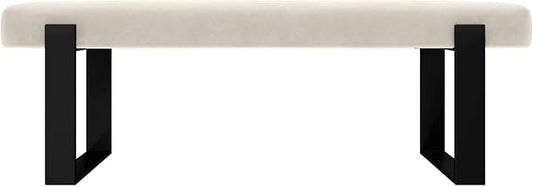 VANT Upholstered Bed Bench - Micro Suede Neutral Sand - Matte Black - Contemporary Modern, Bedroom Bench Seat, Hallway, or Entryway