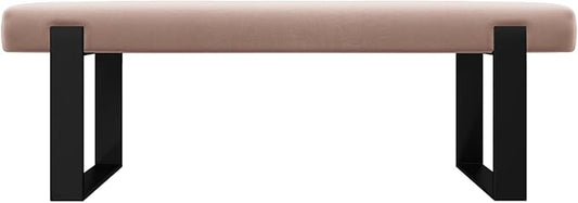 VANT Upholstered Bed Bench - Velvet Blush - Matte Black - Contemporary Modern, Bedroom Bench Seat, Hallway, or Entryway
