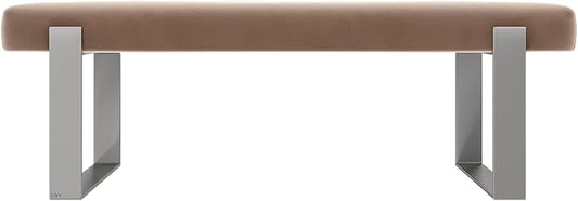VANT Upholstered Bed Bench - Velvet Blush - Brushed Nickel - Contemporary Modern, Bedroom Bench Seat, Hallway, or Entryway