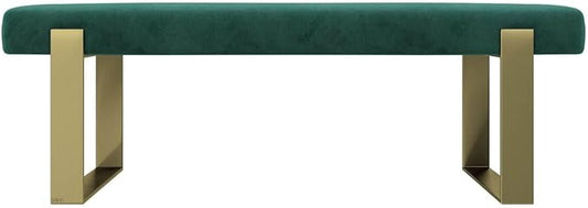 VANT Upholstered Bed Bench - Velvet Emerald Green - Burnished Brass - Contemporary Modern, Bedroom Bench Seat, Hallway, or Entryway