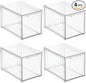 mDesign Plastic Stackable Bathroom Storage with Pull Out Bin Organizer Drawer for Cabinet, Vanity, Shelf, Cupboard, Cabinet, or Closet Organization - Lumiere Collection - 4 Pack - Clear