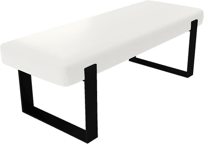 VANT Upholstered Bed Bench - Vintage Leather White Dove - Matte Black - Contemporary Modern, Bedroom Bench Seat, Hallway, or Entryway