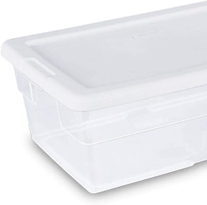 Sterilite 6 Qt Storage Box, Stackable Bin with Lid, Plastic Container to Organize Shoes and Crafts on Closet Shelves, Clear with White Lid, 1-Pack