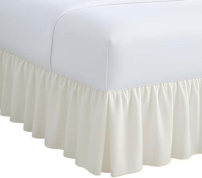 Rajlinen Ruffled Bed Skirt King, 12 Inch Drop Dust Ruffle with Split Corners, 100% Microfiber Bedskirt with Platform, Three-Sided Coverage Ruffled Gathering Design, Ivory