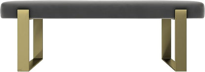 VANT Upholstered Bed Bench - Velvet Smoke Grey - Burnished Brass - Contemporary Modern, Bedroom Bench Seat, Hallway, or Entryway