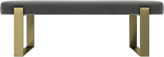 VANT Upholstered Bed Bench - Velvet Smoke Grey - Burnished Brass - Contemporary Modern, Bedroom Bench Seat, Hallway, or Entryway