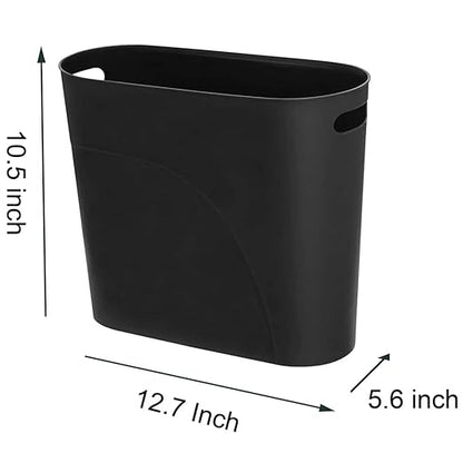 ROYFACC Small Trash Can Plastic Bathroom Wastebasket 3.2 Gallon Slim Garbage Container Bin with Handle for Home Kitchen Bathroom Bedroom Office, 2 Pack (Black)