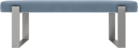 VANT Upholstered Bed Bench - Micro Suede Ocean Blue - Brushed Nickel - Contemporary Modern, Bedroom Bench Seat, Hallway, or Entryway