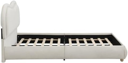 King Size Upholstered Platform Bed Frame, Modern Cloud Bedframe with Headboard, Low Profile Bed Floor Bed Frames with Soft Rounded Corners, No Box Spring Required, Easy Assembly, Chenille Cream
