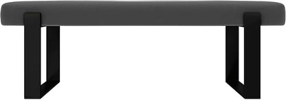 VANT Upholstered Bed Bench - Vintage Leather Grey Pewter - Matte Black - Contemporary Modern, Bedroom Bench Seat, Hallway, or Entryway