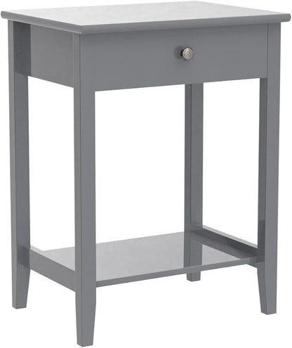 Giantex Nightstand Wooden 2-Tier Couch Sofa Side Table with Drawer, Storage Shelf, Solid Wood Legs,Mufti-Functional Home Furniture for Living Room Bedroom Study Room End Table (2, Gray)