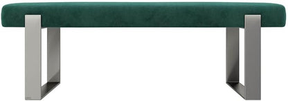 VANT Upholstered Bed Bench - Velvet Emerald Green - Brushed Nickel - Contemporary Modern, Bedroom Bench Seat, Hallway, or Entryway