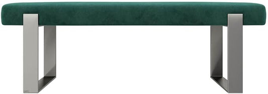 VANT Upholstered Bed Bench - Velvet Emerald Green - Brushed Nickel - Contemporary Modern, Bedroom Bench Seat, Hallway, or Entryway
