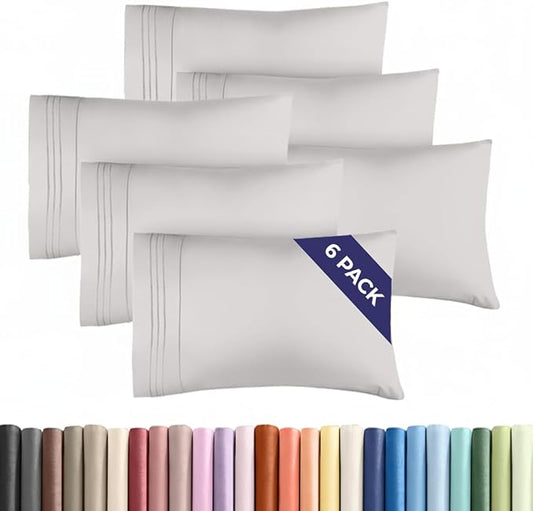 Queen Pillow Cases Set of 6 - Ultra Soft Hotel Quality Pillowcase Covers - Comfy, Cozy & Wrinkle Free - Shrink, Stain & Fade Resistant - Machine Washable Pillow Protectors - 6 Piece Set - French Grey