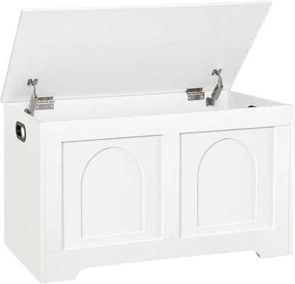DINZI LVJ Storage Chest, 31.5”Wooden Toy Box with 2 Safety Hinges, Entryway Storage Bench with Flip-Top, Sturdy Storage Trunk for Living Room, Bedroom, Easy Assembly, White