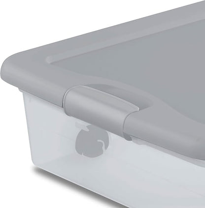 Sterilite 4 Pack Wheeled Under Bed Storage Container, 56 Qt Plastic Bin with Latching Lid for Organization - Clothes & Shoes Organizer, Silver Tint
