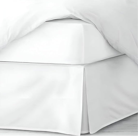 Pleated Bed Skirt King Size, 18" Drop with Platform Design for Secure Fit, Split Corners, Wrinkle-Resistant Microfiber for Modern Stylish Look, Tailored Bedding for Hotel Luxury - White