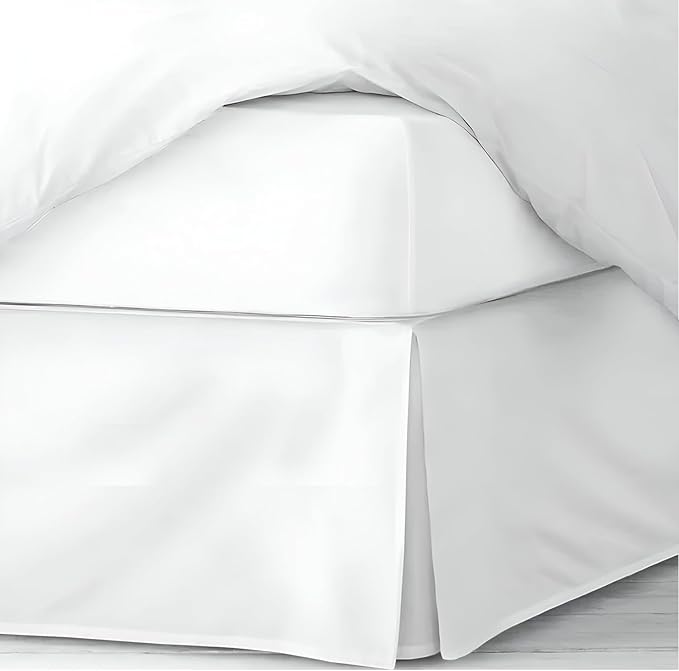 Pleated Bed Skirt Queen Size, 21" Drop with Platform Design for Secure Fit, Split Corners, Wrinkle-Resistant Microfiber for Modern Stylish Look, Tailored Bedding for Hotel Luxury - White