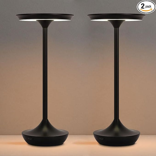 EJQ Cordless Table Lamp Rechargeable, 6000mAh Battery Operated LED Table Lights Outdoor Portable Touch Dimmable Table Lamp for Bedroom Patio Cofee Restaurant Dining Home Set of 2-Black