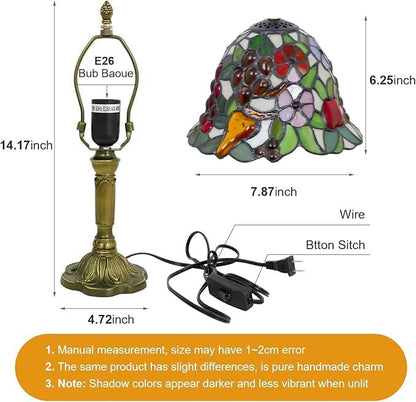 Mini Tiffany Table Lamp Nightstand Lamps Handmade Stained Glass Bedside Lamp Fruit Night Light for Office Bookcase Bar Bedroom Living Room,7.87 inch