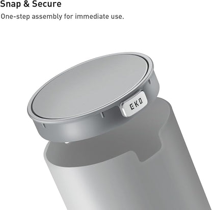 EKO Mini Desk Trash Can with Swing-Top Lid 0.4 Gallon Small Table Round Wastebasket for Office, Home, Car (Grey)