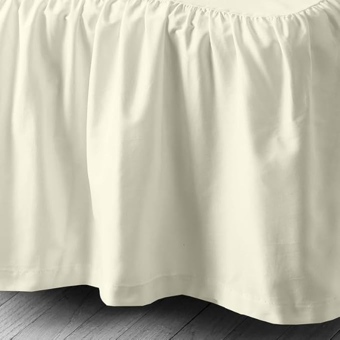 Rajlinen Ruffled Bed Skirt Queen, 21 Inch Drop Dust Ruffle with Split Corners, 100% Microfiber Bedskirt with Platform, Three-Sided Coverage Ruffled Gathering Design, Ivory