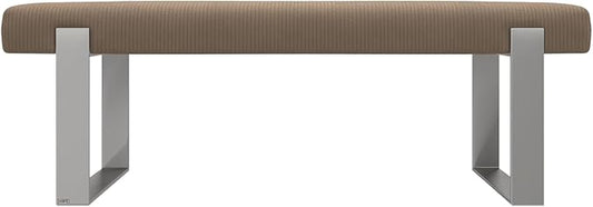 VANT Upholstered Bed Bench - Ribbed Taupe - Brushed Nickel - Contemporary Modern, Bedroom Bench Seat, Hallway, or Entryway