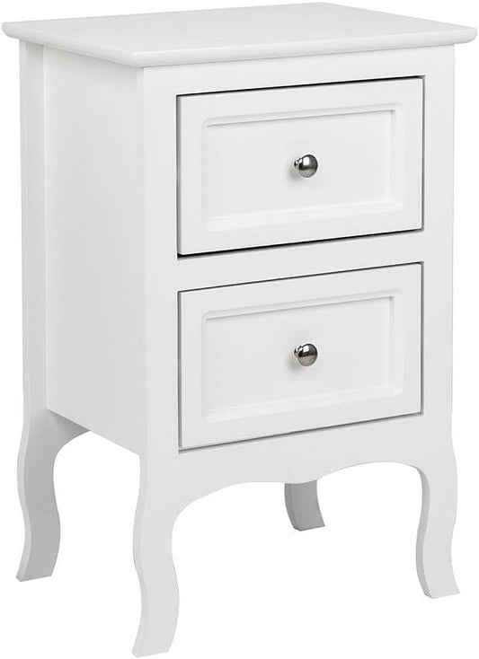 Bonnlo White Nightstand with 2 Drawers, Night Stands for Bedrooms, Small Bed Side Table/White Night Stand with Drawers for Small Spaces, College Dorm, Kids’ Room, Living Room, French, 16W x 12D x 24H