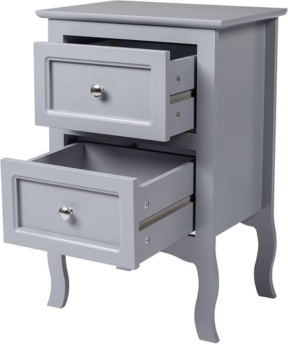 Bonnlo Gray Nightstand Set of 2, Nightstands with 2 Drawers, Bed Side Table/Night Stand, Small Nightstand for Bedroom, Small Spaces, College Dorm, Kids’ Room, Living Room, Wood, 16W x 12D x 24H, Grey
