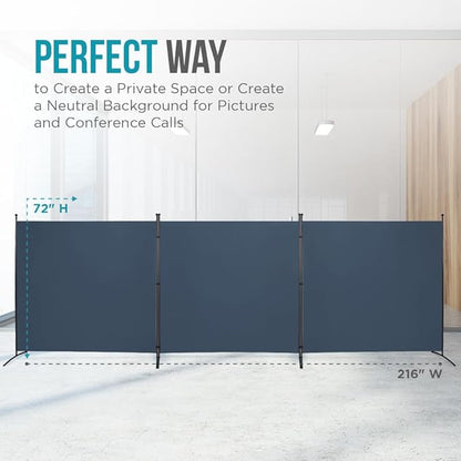 Steel-AID Triple-Panel Privacy Room Divider – Folding Partition Privacy Screen for Office, Classroom, Dorm Room, Kids Room, Studio, Conference - 216" x 72" - Easy to Assemble, Freestanding & Foldable