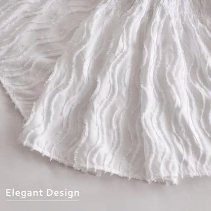 MIYE Wavy Tufted Bed Skirt - Wrap Around Dust Ruffle with Elastic Belts - 15 Inch Drop Easy to Put On - Bedskirt Machine Washable ＆ Wrinkle Resistant(Wavy/White, King/Queen-15 Drop)