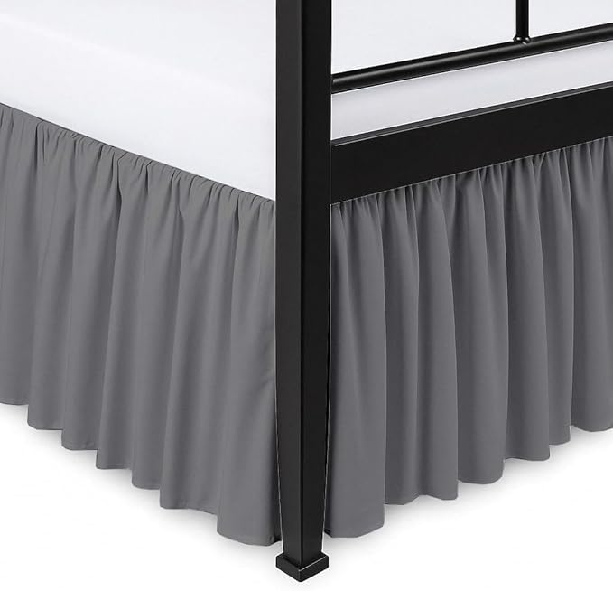 Ruffled Bed Skirt Split Corners with Platform, Tailored Fit Hotel Quality Wrinkle Free Ultra-Soft Microfiber Dust Ruffle, Upto 16 Inch Drop, Queen, Dark Grey