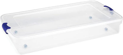 HOMZ 2-Pack Under Bed Storage, Clear Plastic Containers with Lids, 60 Quart, Blue Latch - Stackable Underbed Organizer Bins for Shoes, Bags, Clothes, and Towels