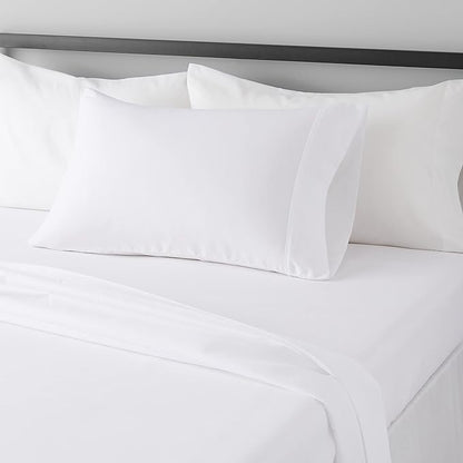 Amazon Basics Lightweight Super Soft Easy Care Wrinkle Free Microfiber 3 Piece Bed Sheet Set with 14-Inch Deep Pockets, Twin, Bright White, Solid, Kids, Men & Women Bedding
