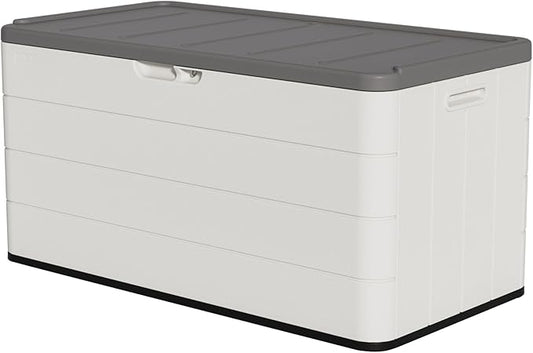 100 Gallon Outdoor Storage Box Waterproof Lockable Resin Deck Box Large, Patio Storage Bin for Pool Accessories Cushion Furniture, Garden Tools, UV-Resistant Outside Delivery Black&White