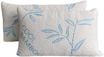 Queen Size 2 Pack Rayon Made from Bamboo Pillows for Sleeping, Cooling Shredded Memory Foam Adjustable Bed Pillow with, Removable/Washable Cover (Queen 2 Pack)
