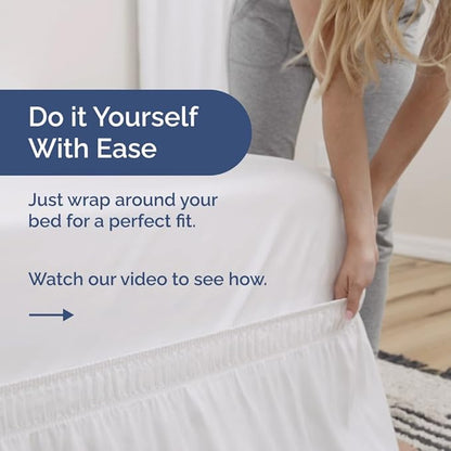 Wrap Around Dust Ruffle Bed Skirt - White - for Queen Size Beds with 24 Inch Drop - Easy Fit Elastic Strap - Adjustable Pleated Bedskirt w/Brushed Fabric - Wrinkle Free - for Women, Men, Kids & Teens