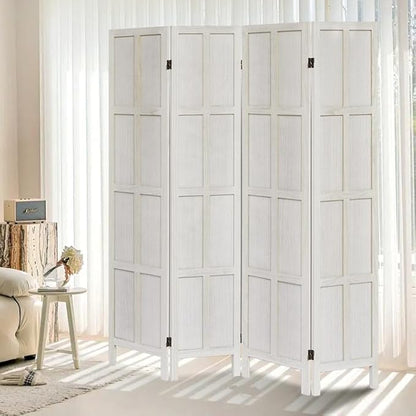 4 Panel Room Divider, 5.6Ft Wood Room Dividers and Folding Privacy Screens, Room Divider Wall Freestanding Room Partitions, Room Dividers Screen for Home Office Bedroom, White