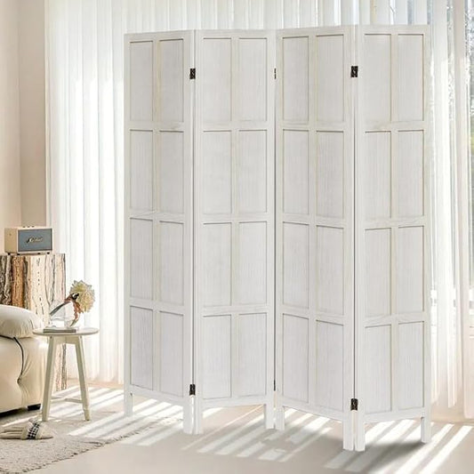 4 Panel Room Divider, 5.6Ft Wood Room Dividers and Folding Privacy Screens, Room Divider Wall Freestanding Room Partitions, Room Dividers Screen for Home Office Bedroom, White