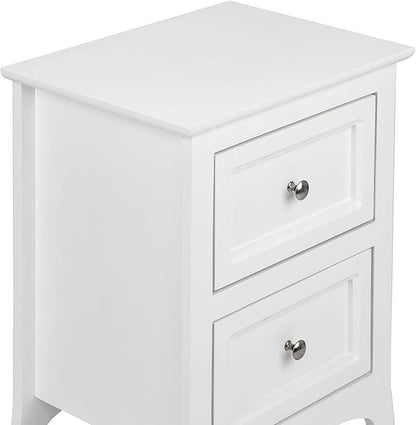 Bonnlo White Nightstand with 2 Drawers, Night Stands for Bedrooms, Small Bed Side Table/White Night Stand with Drawers for Small Spaces, College Dorm, Kids’ Room, Living Room, French, 16W x 12D x 24H