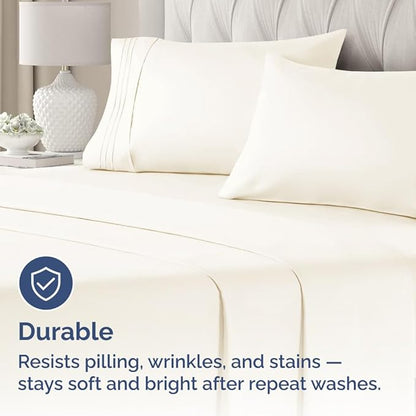 King Pillow Cases Set of 4 - Ultra Soft Hotel Quality Pillowcase Covers - Comfy, Cozy & Wrinkle Free - Shrinkage, Stain & Fade Resistant - Machine Washable Pillow Protectors - 4 Piece Set - Off White