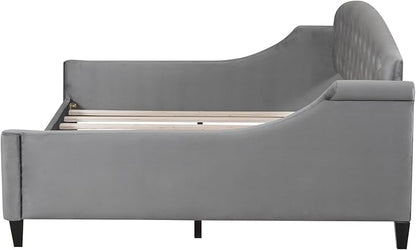 Favfurish Full Size Modern Luxury Tufted Button Daybed, Stylish Wood Upholstered Day Bed,No Box Spring Required, Easy Assembly,for Bedroom,Living Room and Guest Room,Den,Office,Gray
