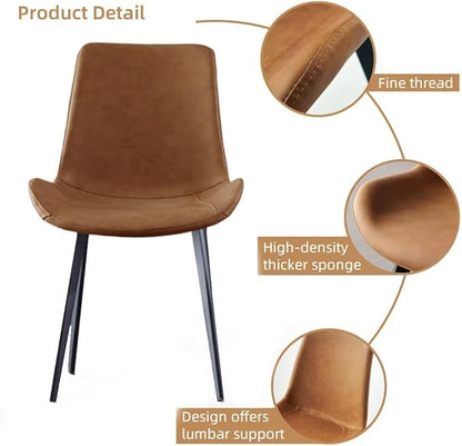 Dining Chairs Set of 2, Modern Kitchen & Dining Room Chairs, Upholstered Faux Leather Cushion Seat and Sturdy Metal Legs (2 Brown Chairs)